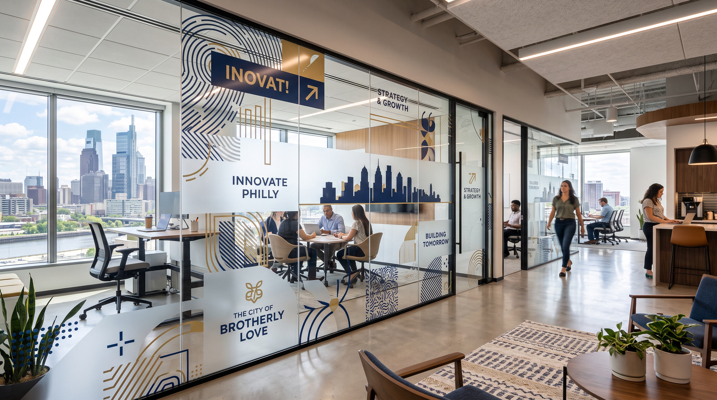 Philadelphia commercial office with HDClear branded privacy film on glass partitions