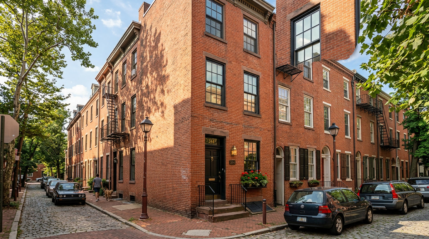 Heat blocking window film on Philadelphia rowhouse south-facing windows