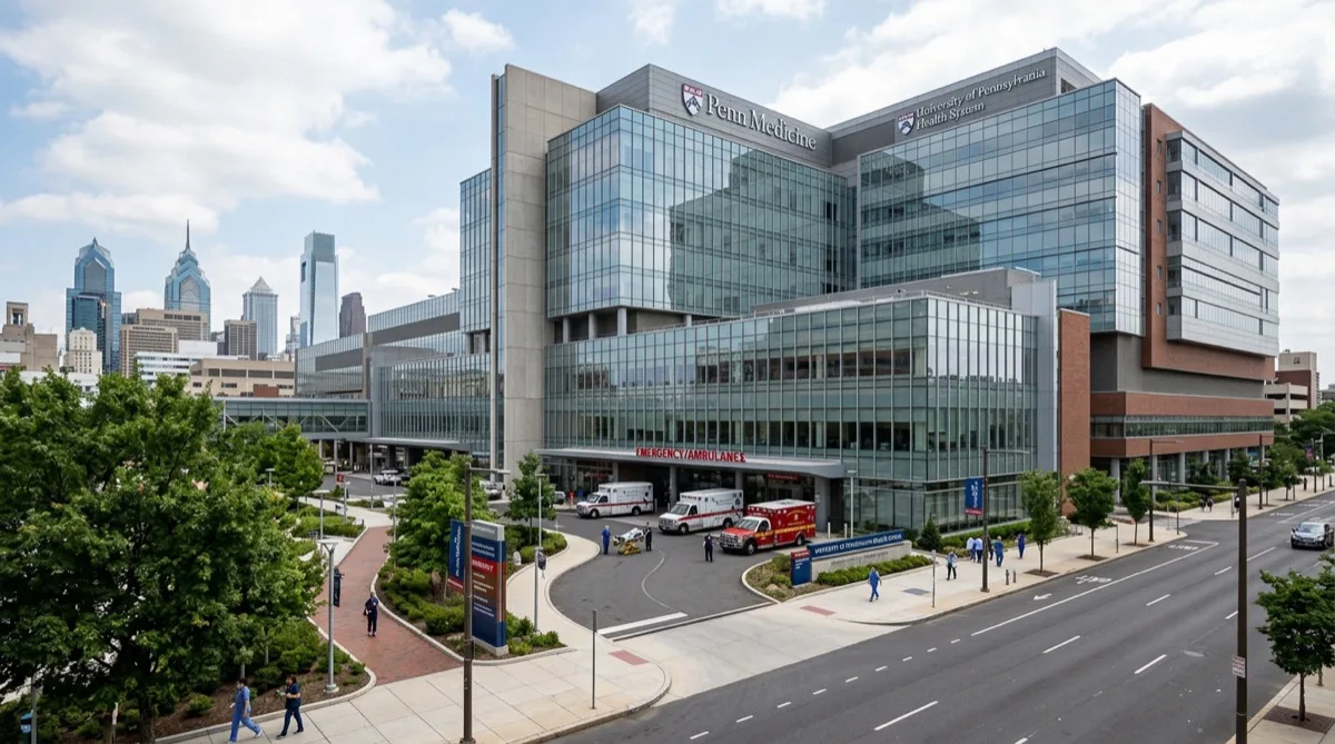 Philadelphia hospital medical center with treated glass facade and lobby glazing