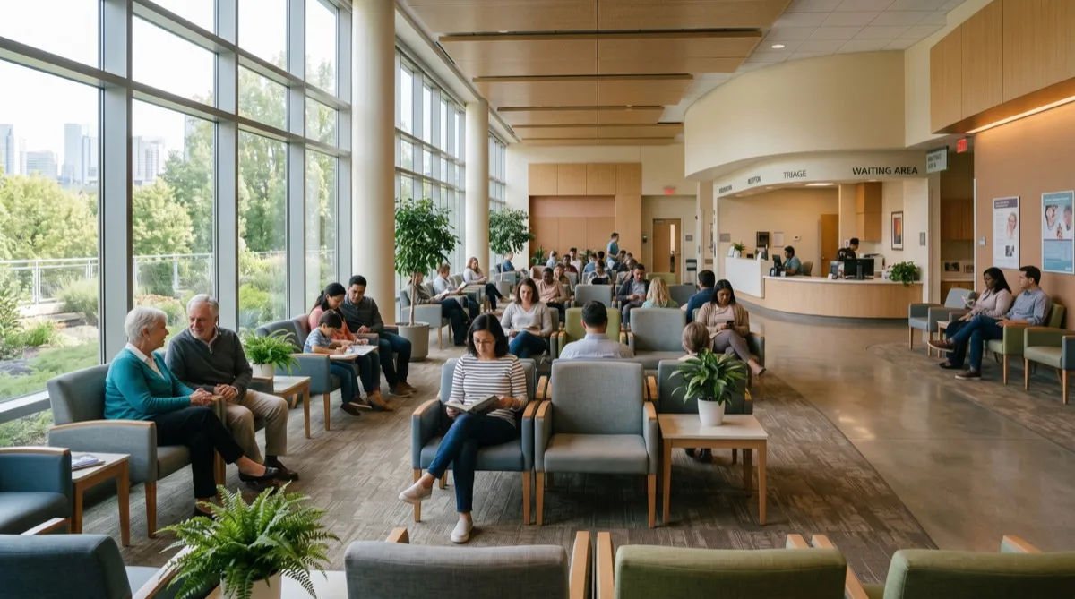 Solar control and glare film in a healthcare waiting room