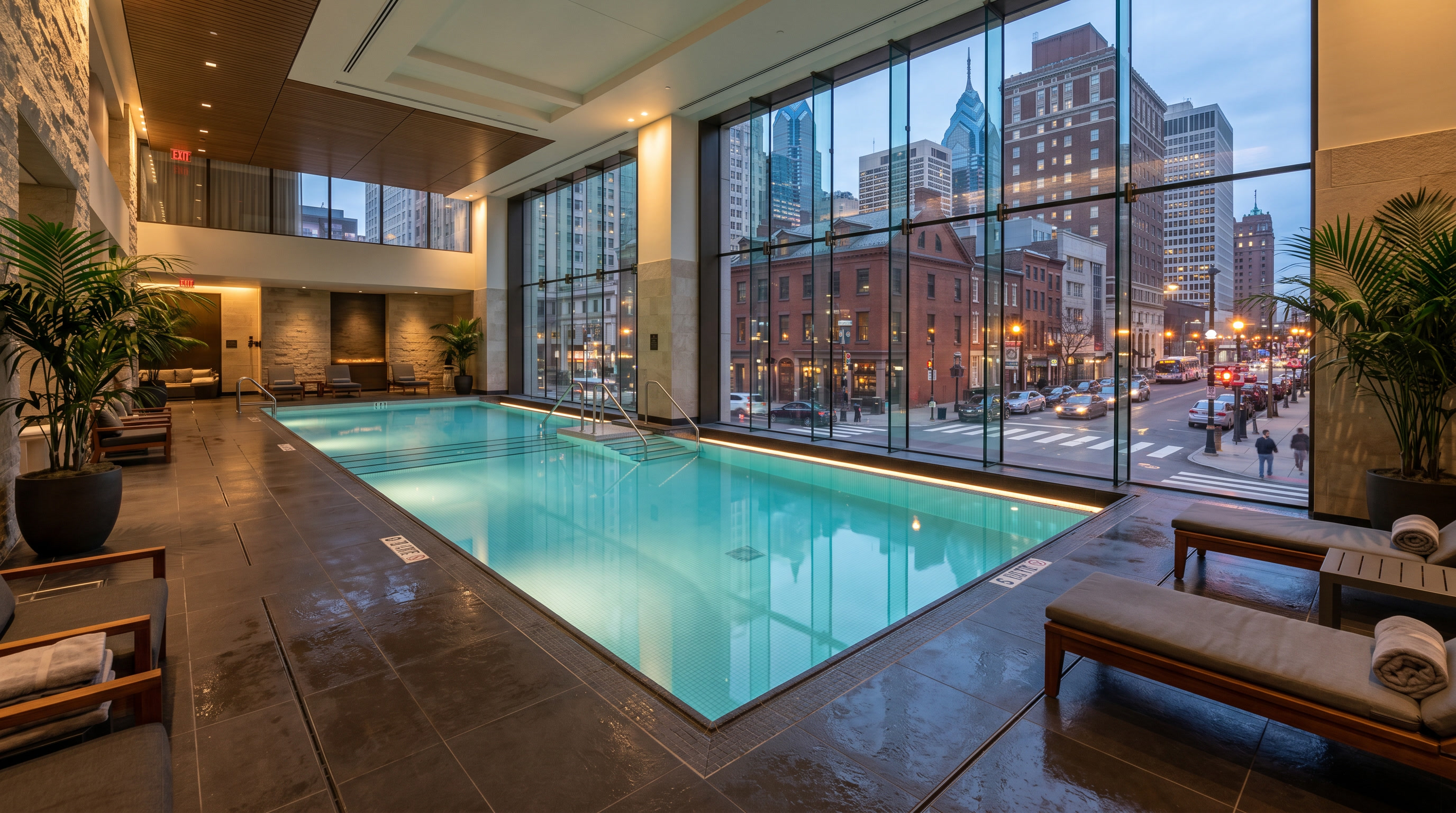 Philadelphia hotel indoor pool and spa with window film — UV protection, comfortable temperature, soft diffused light