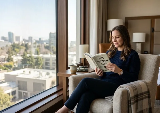 Philadelphia hotel guest room with glare-reduction window film — comfortable for remote work, no harsh afternoon glare