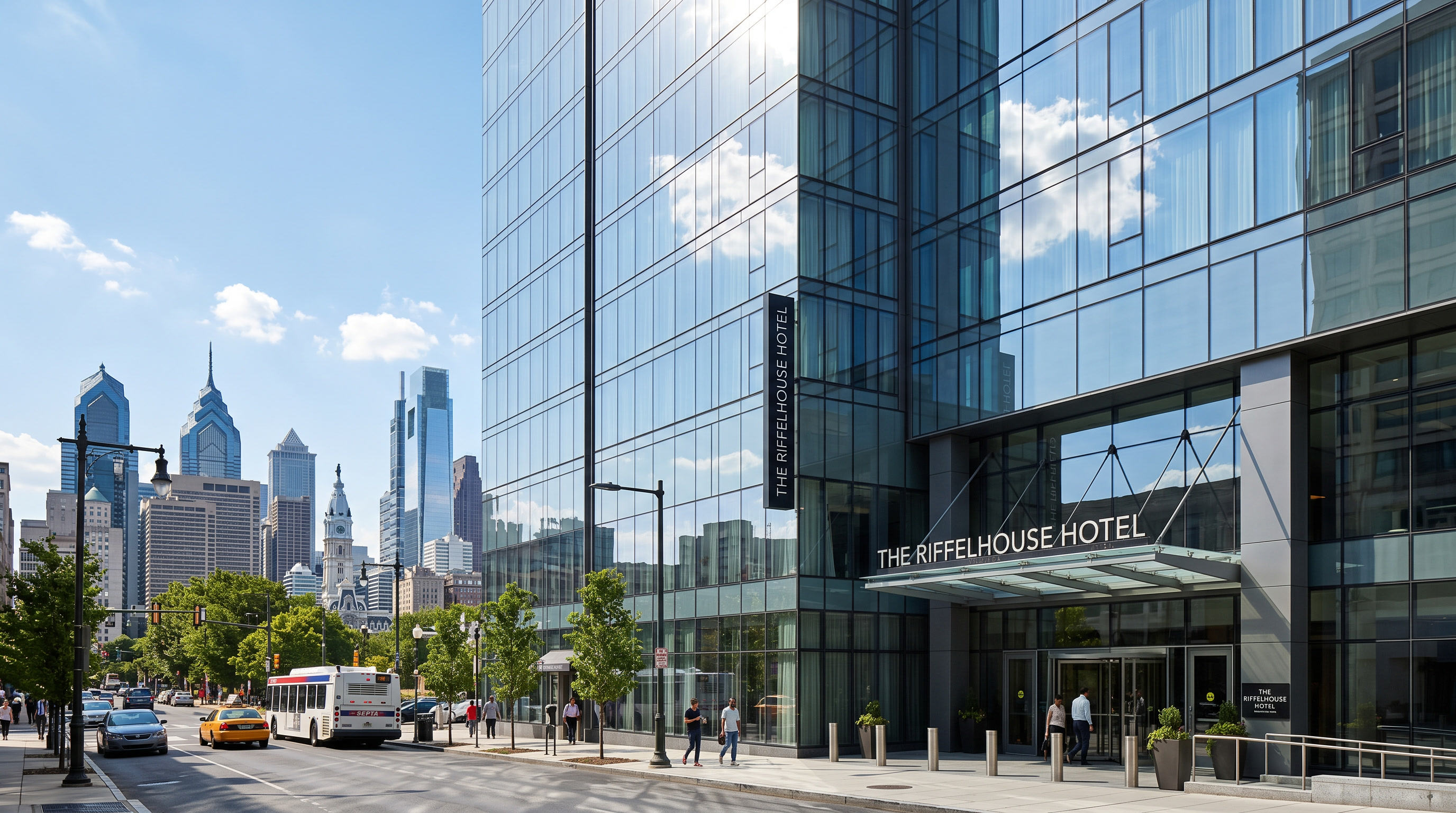 Solar control hotel window film on Philadelphia hotel curtain wall — reducing solar heat gain and guest-room temperatures