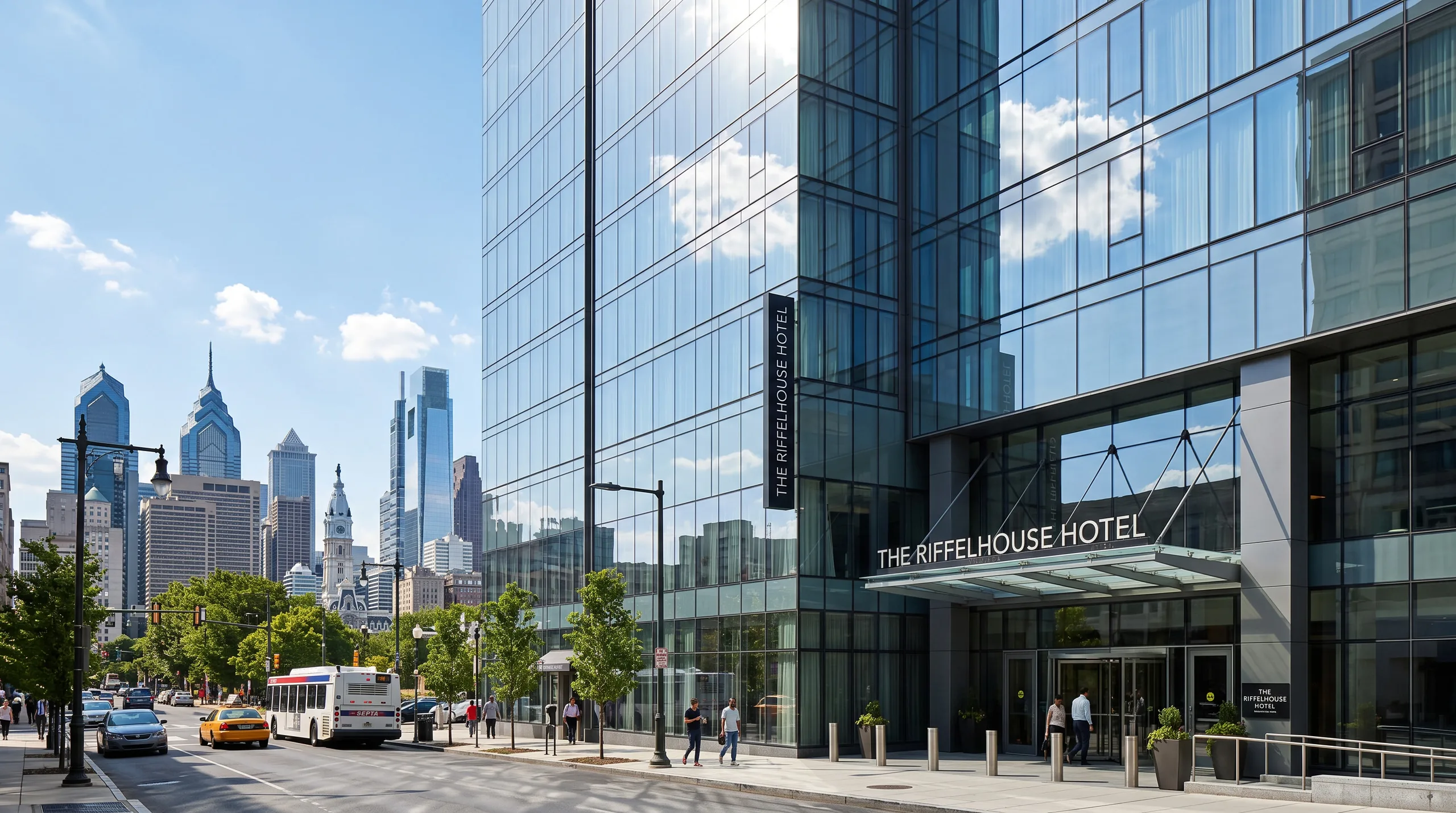 Solar control hotel window film on Philadelphia hotel curtain wall — reducing solar heat gain and guest-room temperatures