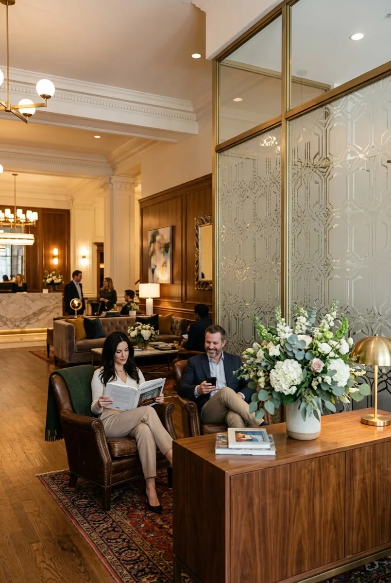 Philadelphia hotel lobby entrance with professional window film — welcoming natural light, no heat or glare