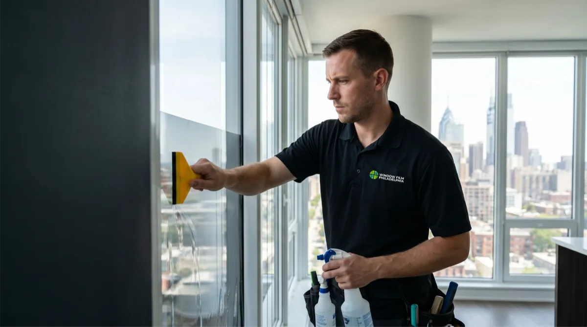 Expert installation - Window Film Philadelphia professional applying window film