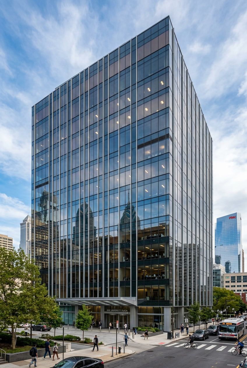 LLumar ATC solar control window film on Philadelphia office building glass