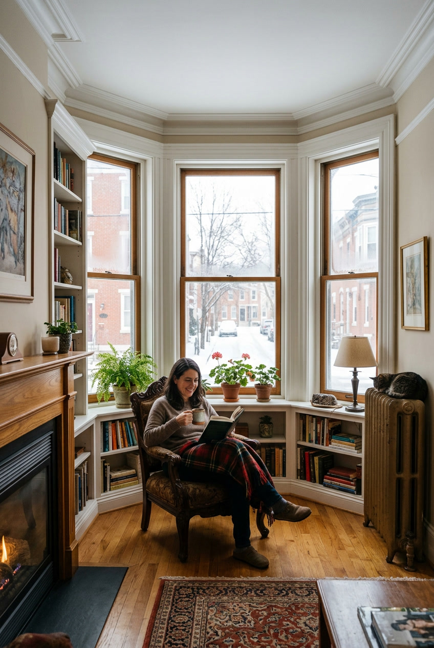 Philadelphia rowhome living room with LLumar Low-E window film
