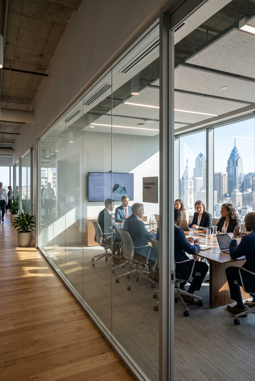 Philadelphia conference room with LLumar reflective privacy window film