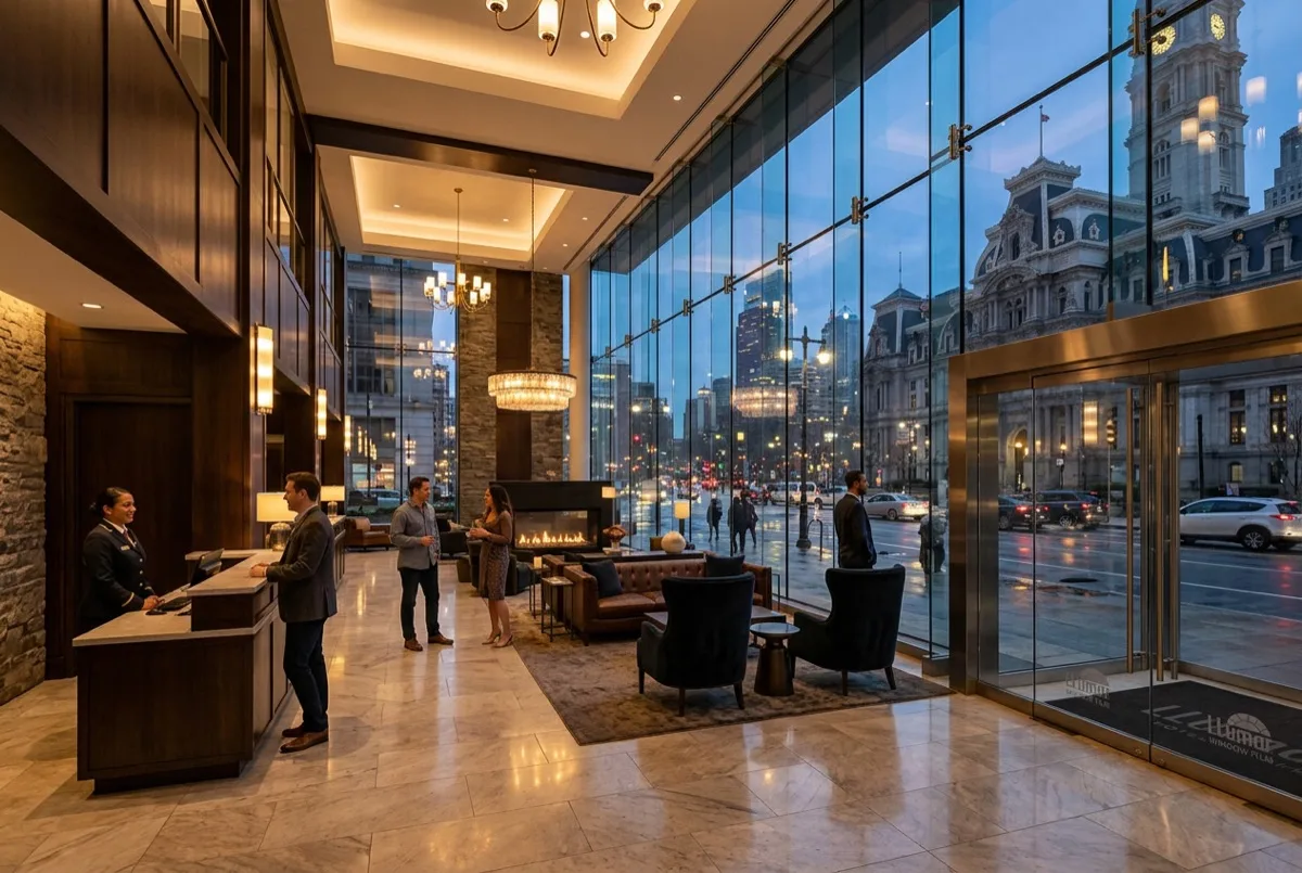 Center City Philadelphia hotel with LLumar window film on west-facing guest room glass
