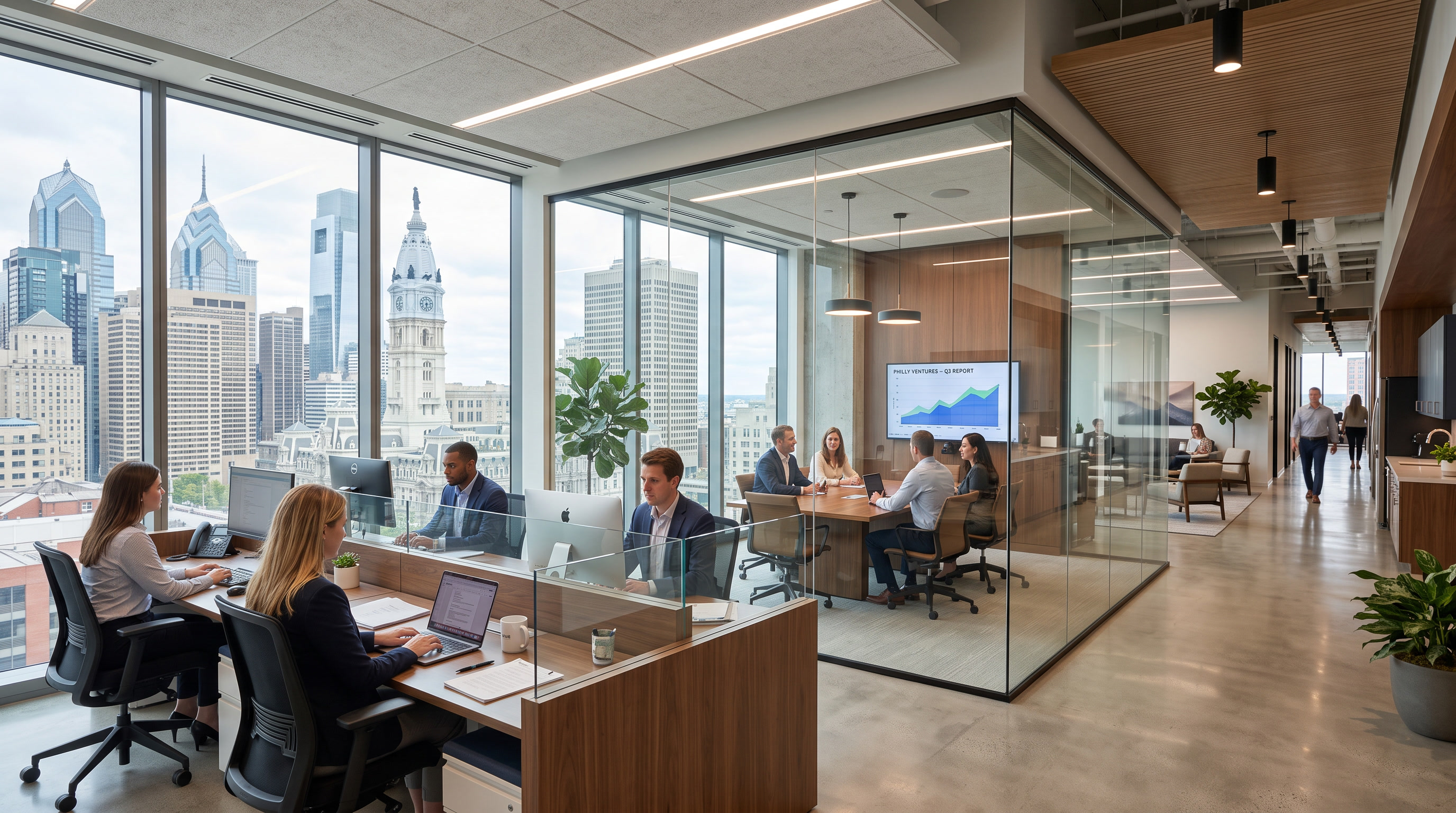 Modern Philadelphia Center City office with LLumar ATC solar control film on floor-to-ceiling glass