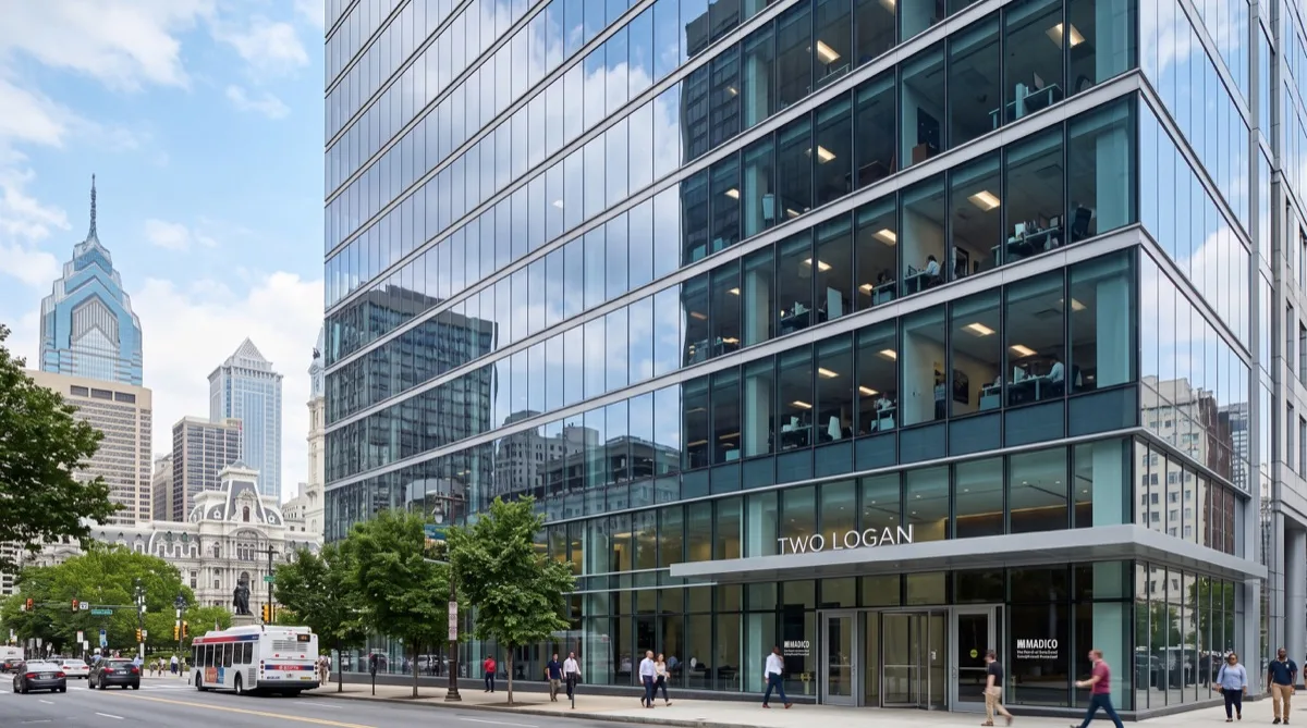 Modern Philadelphia Center City office with Madico SafetyShield and Solar Control film on floor-to-ceiling glass