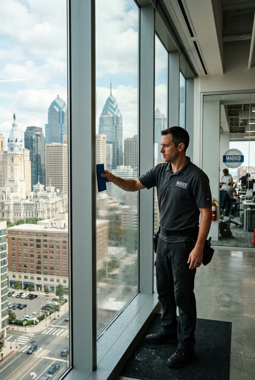 Installer applying Madico window film in Philadelphia