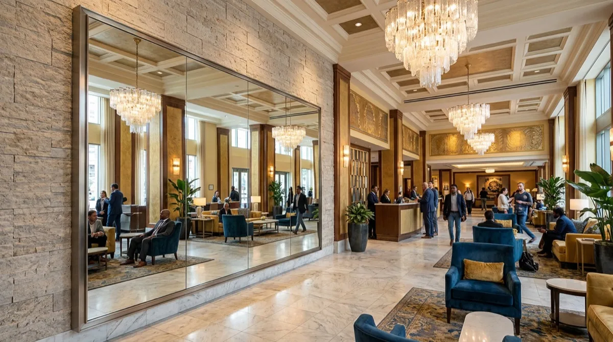 Mirror film for Philadelphia hotel lobby Mirror Shield film on Philadelphia hotel lobby mirror