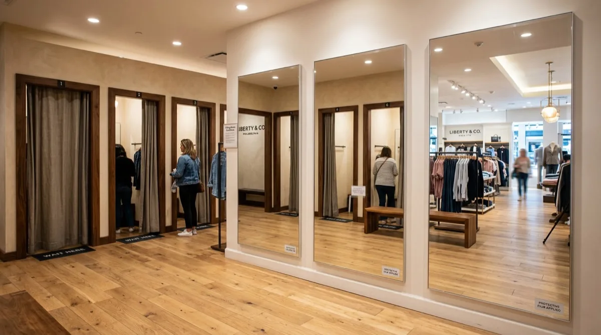 Philadelphia mirror refinishing film for retail Mirror refinishing film in Philadelphia retail store fitting rooms