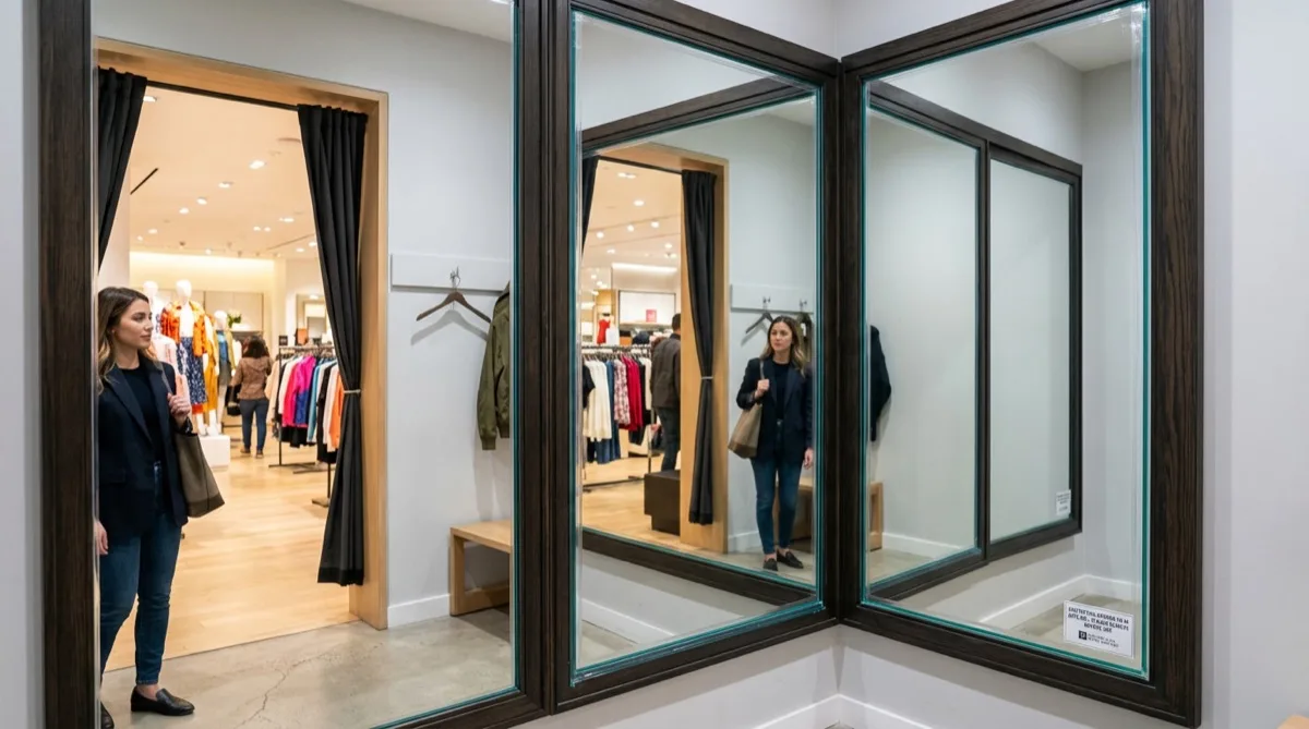 Mirror refinishing film in Philadelphia retail fitting room mirrors