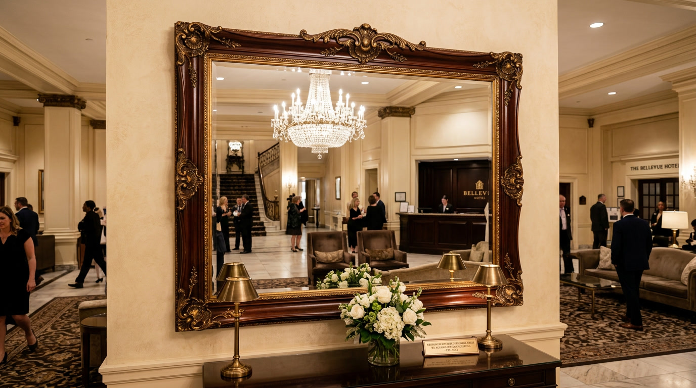 Mirror restoration film on Philadelphia hotel lobby mirror