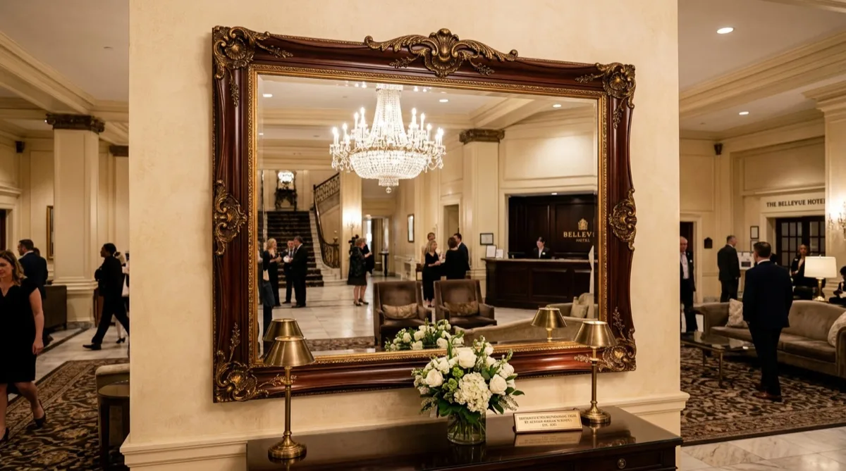 Mirror restoration film on Philadelphia hotel lobby mirror
