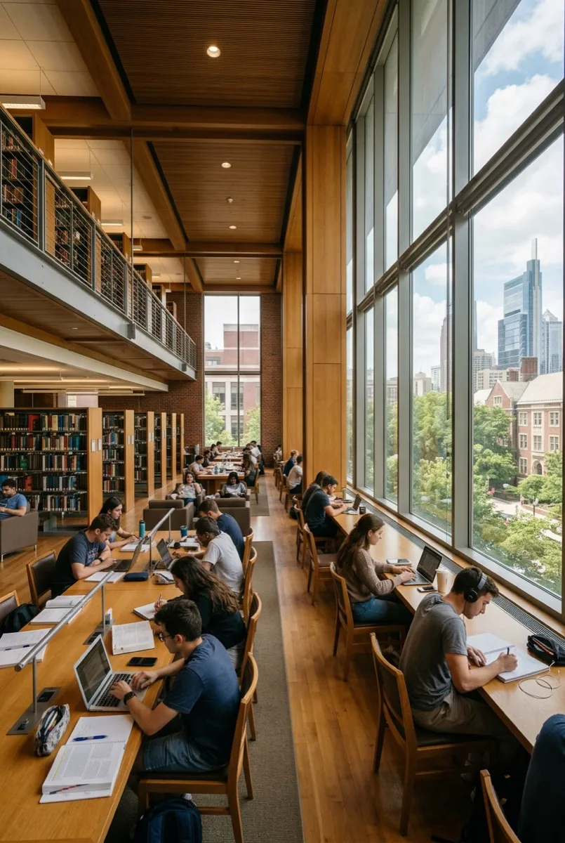 University City Philadelphia research library reading room with window film reducing glare and protecting rare books University City Philadelphia research library reading room with window film reducing glare and protecting rare books