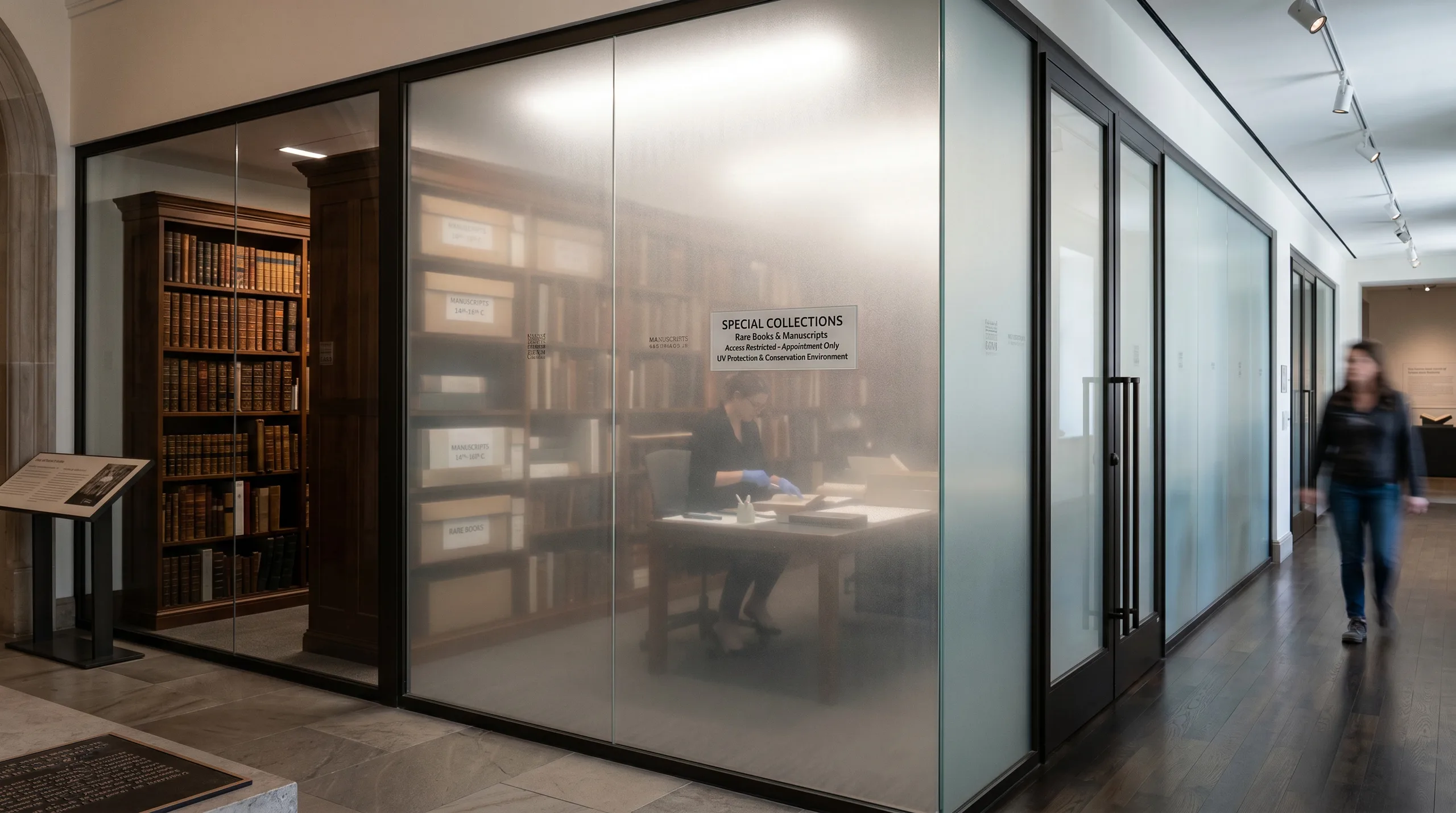 Privacy film for library special collections and staff-only areas Privacy film for library special collections and staff-only areas