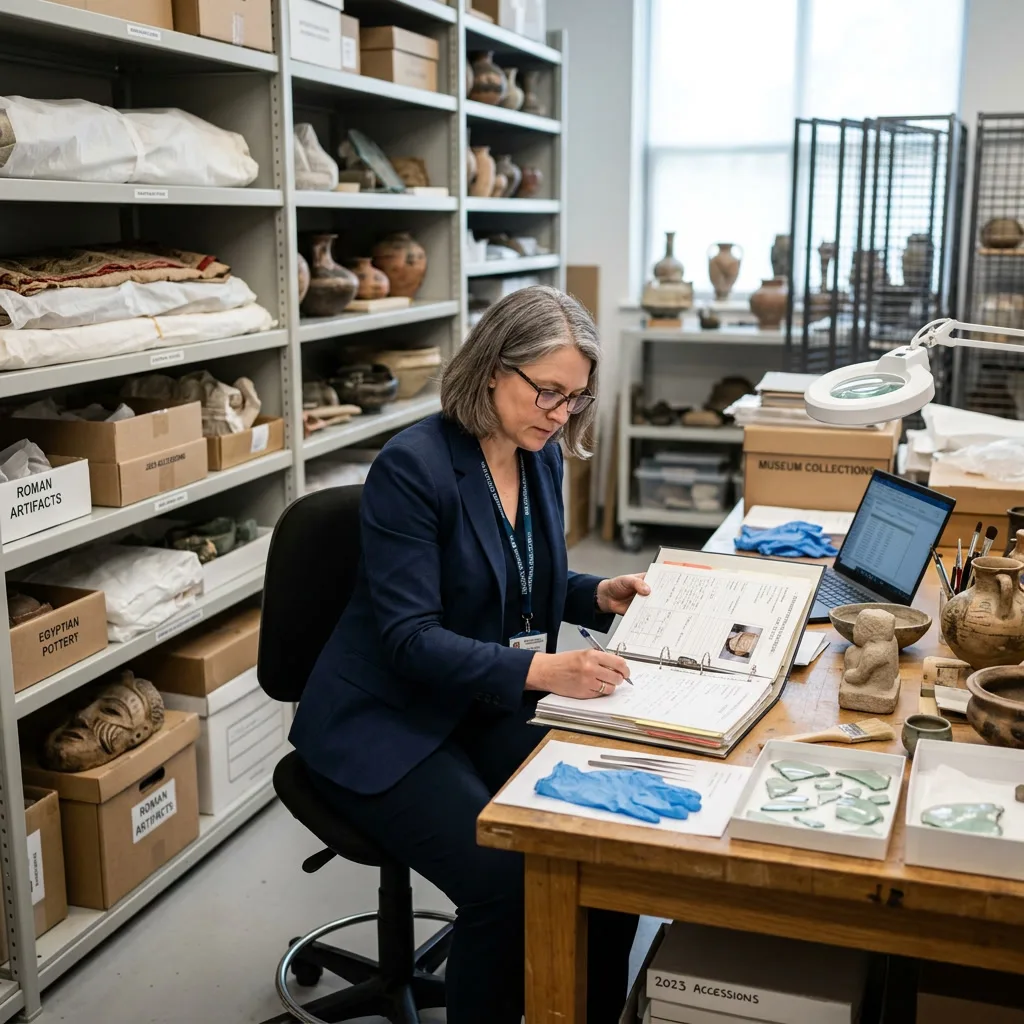 Collections manager in Philadelphia history museum archive room Collections manager in Philadelphia history museum archive room