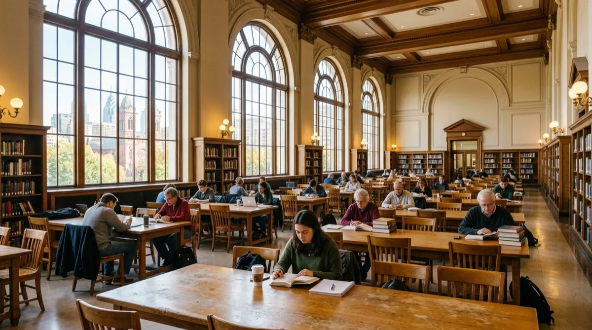 Philadelphia public library reading room with glare reduction window film for patron comfort
