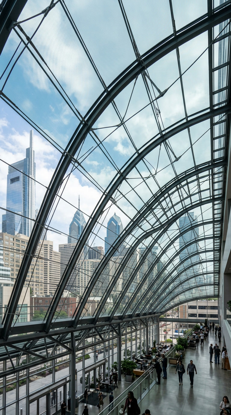 NanoTint coating on curved architectural glass in Philadelphia