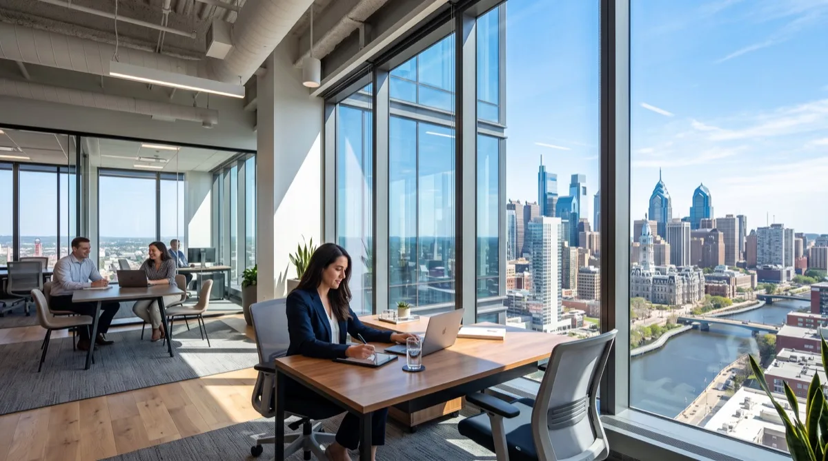Philadelphia commercial atrium with curved glass protected by NanoTint coating