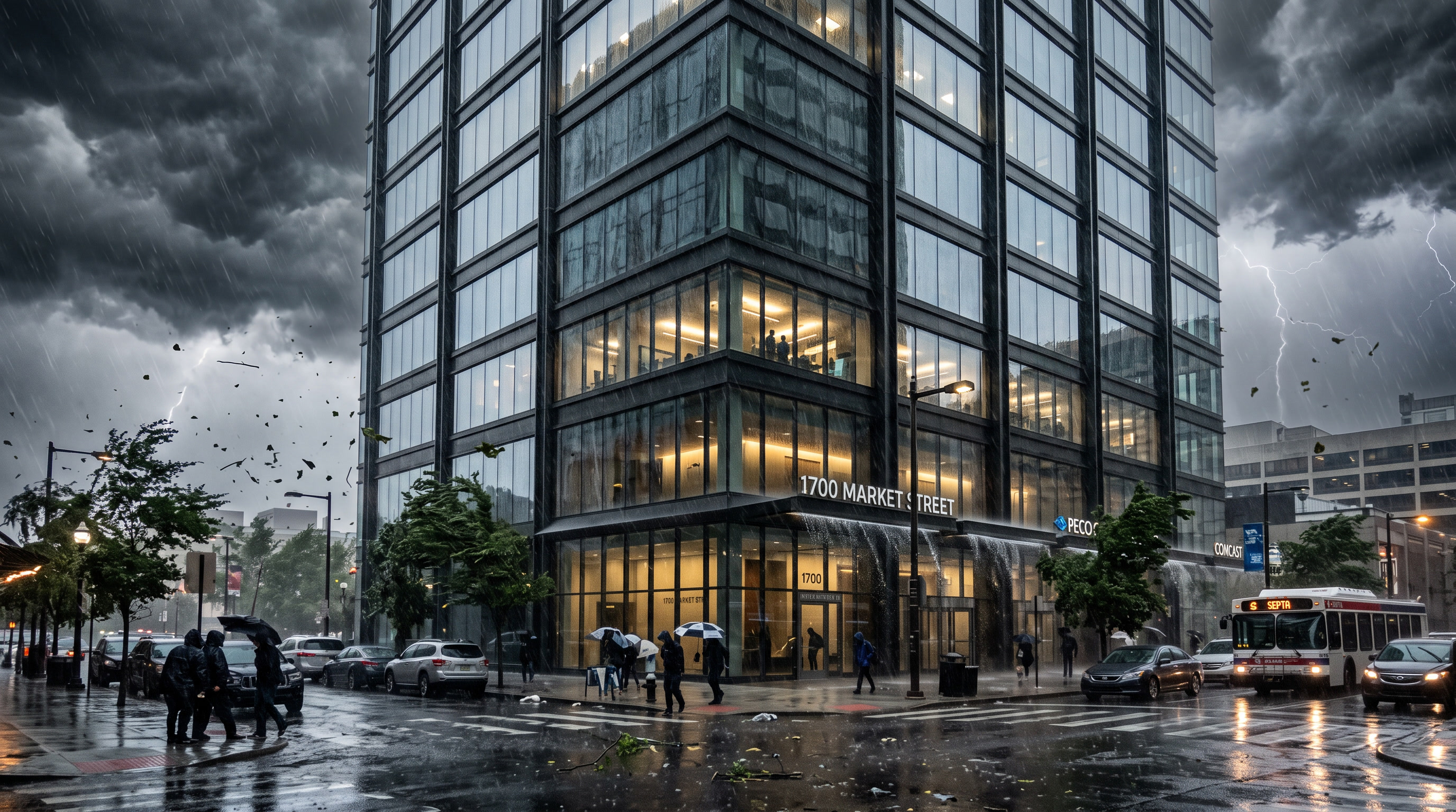 Natural disaster protection window film on Philadelphia building glass