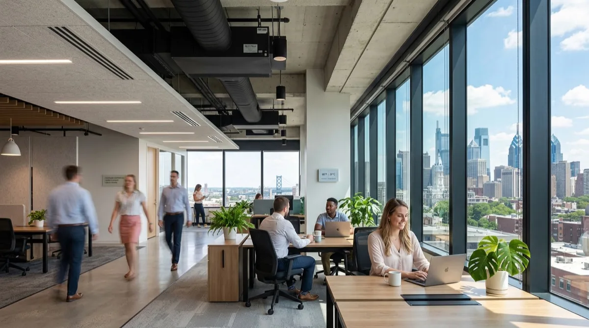 Philadelphia commercial office building with energy-efficient window film — reduced HVAC load and lower cooling costs