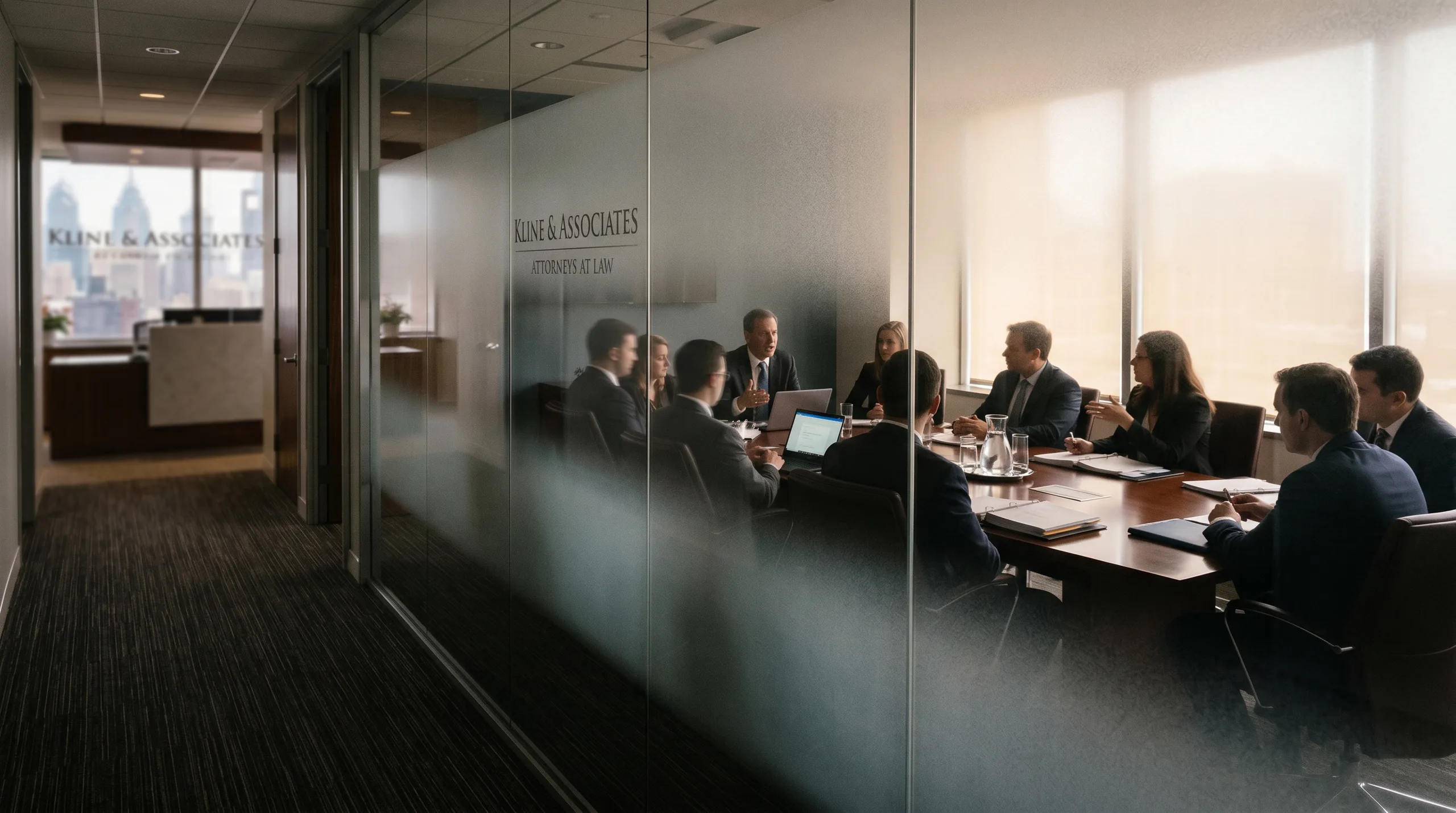 Frosted privacy window film on Philadelphia law firm glass-walled conference room