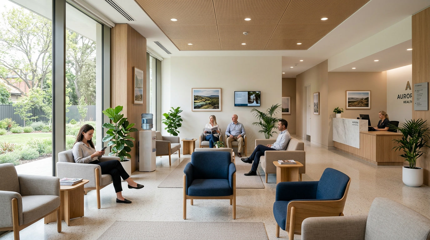 Philadelphia outpatient clinic waiting room with treated healthcare window film