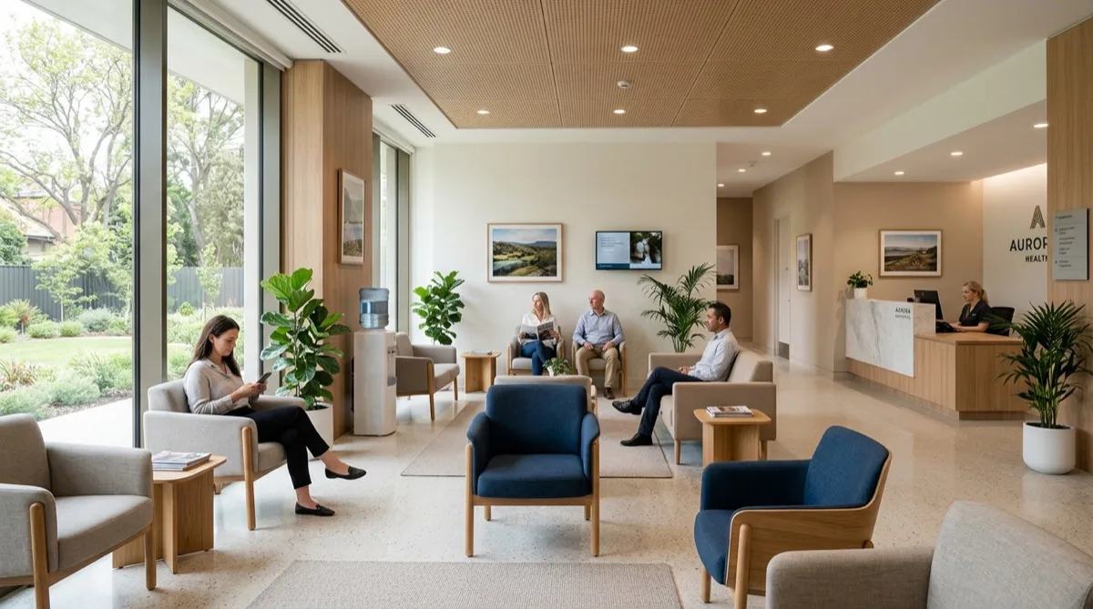 Philadelphia outpatient clinic waiting room with treated healthcare window film