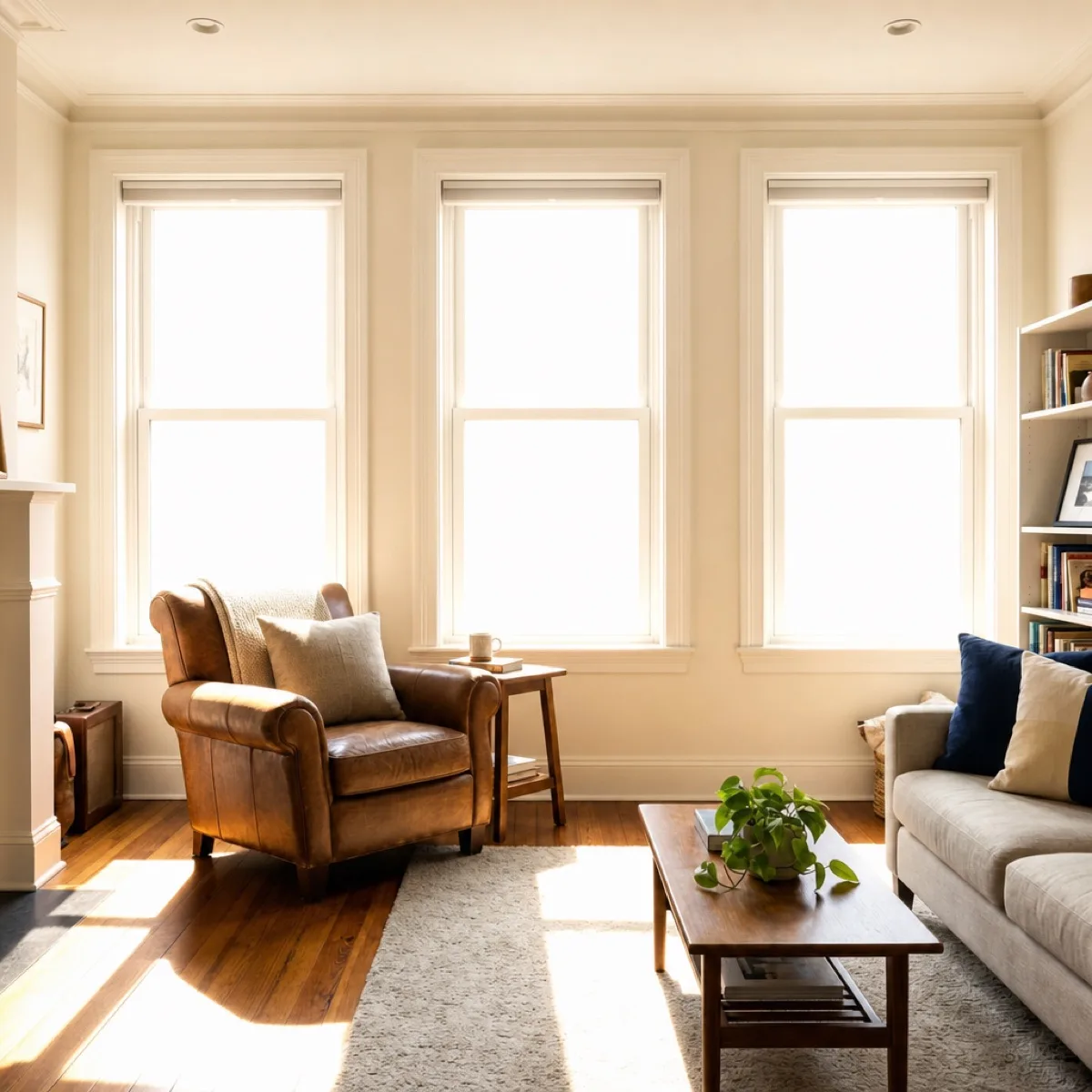 Philadelphia rowhome windows with harsh glare before solar film — untreated glass
