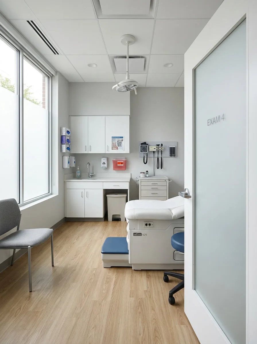 Frosted privacy window film on Philadelphia medical exam room door
