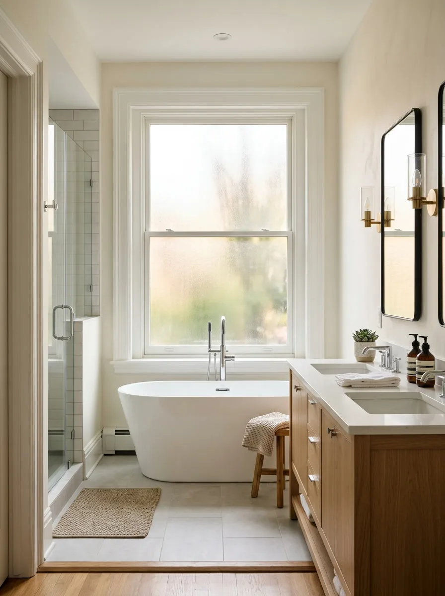 Frosted privacy window film in a Philadelphia home bathroom
