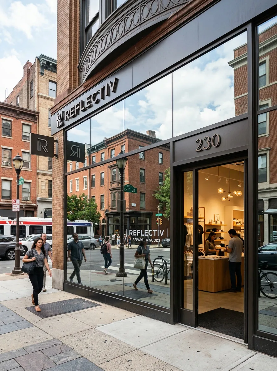 One-way mirror privacy window film on Philadelphia retail storefront