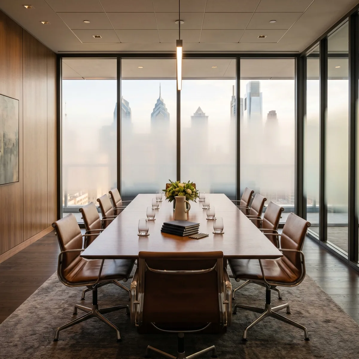 Frosted privacy window film on Philadelphia office conference room