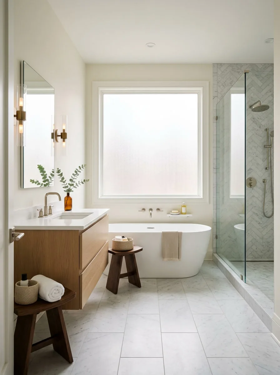 Frosted privacy window film in a Philadelphia residential bathroom
