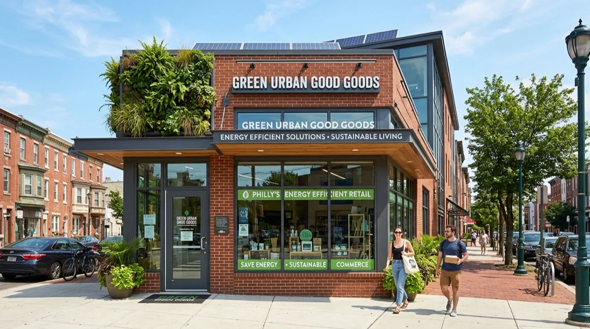 Energy-efficient window film on Philadelphia retail storefront reducing cooling costs