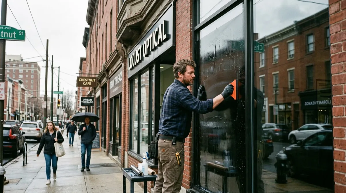Window film installation in Philadelphia retail store