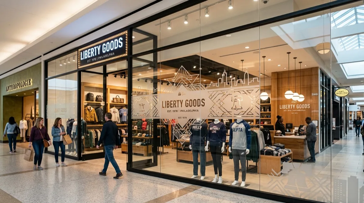 Mall storefront with decorative branded window film Philadelphia