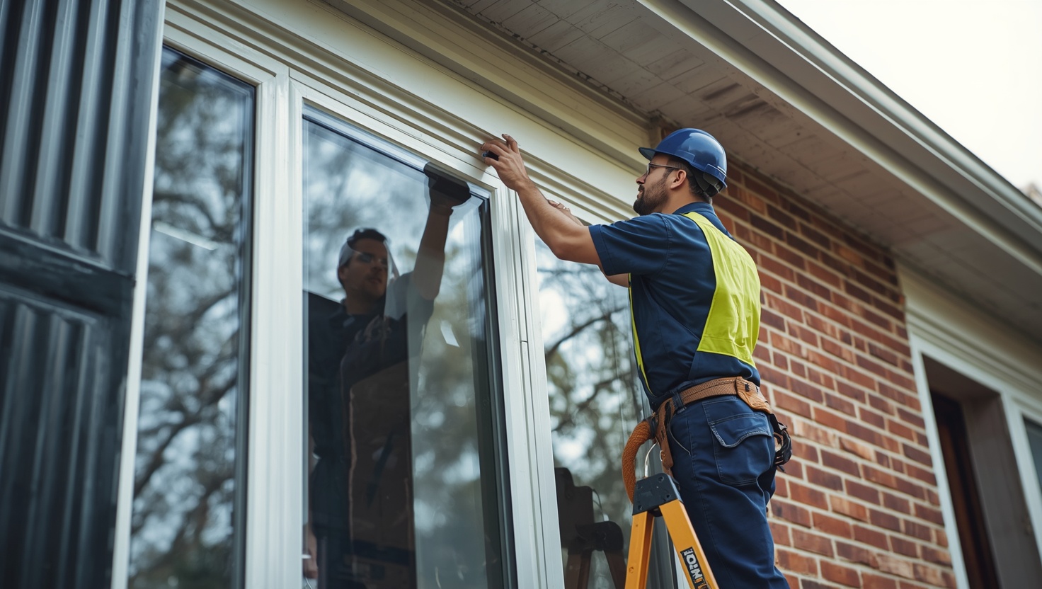 Certified window film installer working on a Reading PA residential property