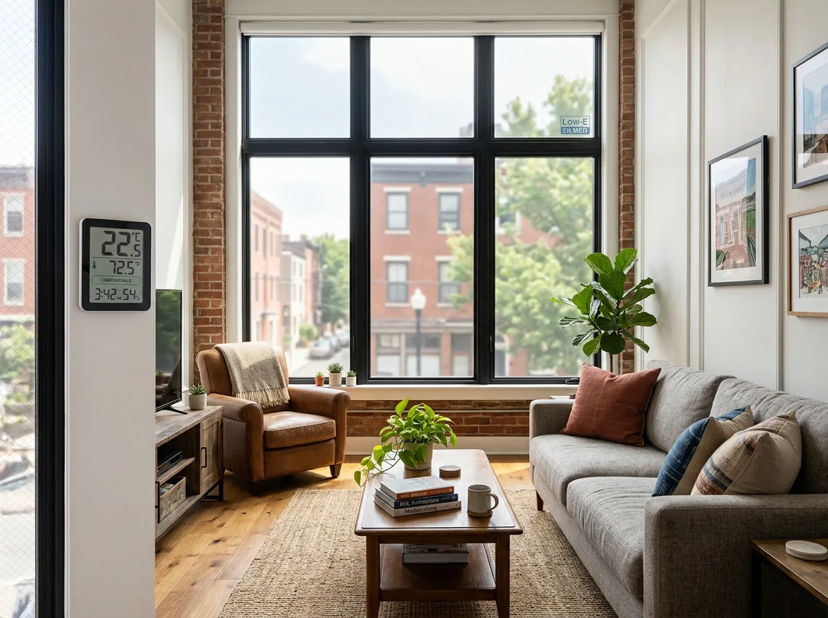 Energy saving window film in a Philadelphia living room