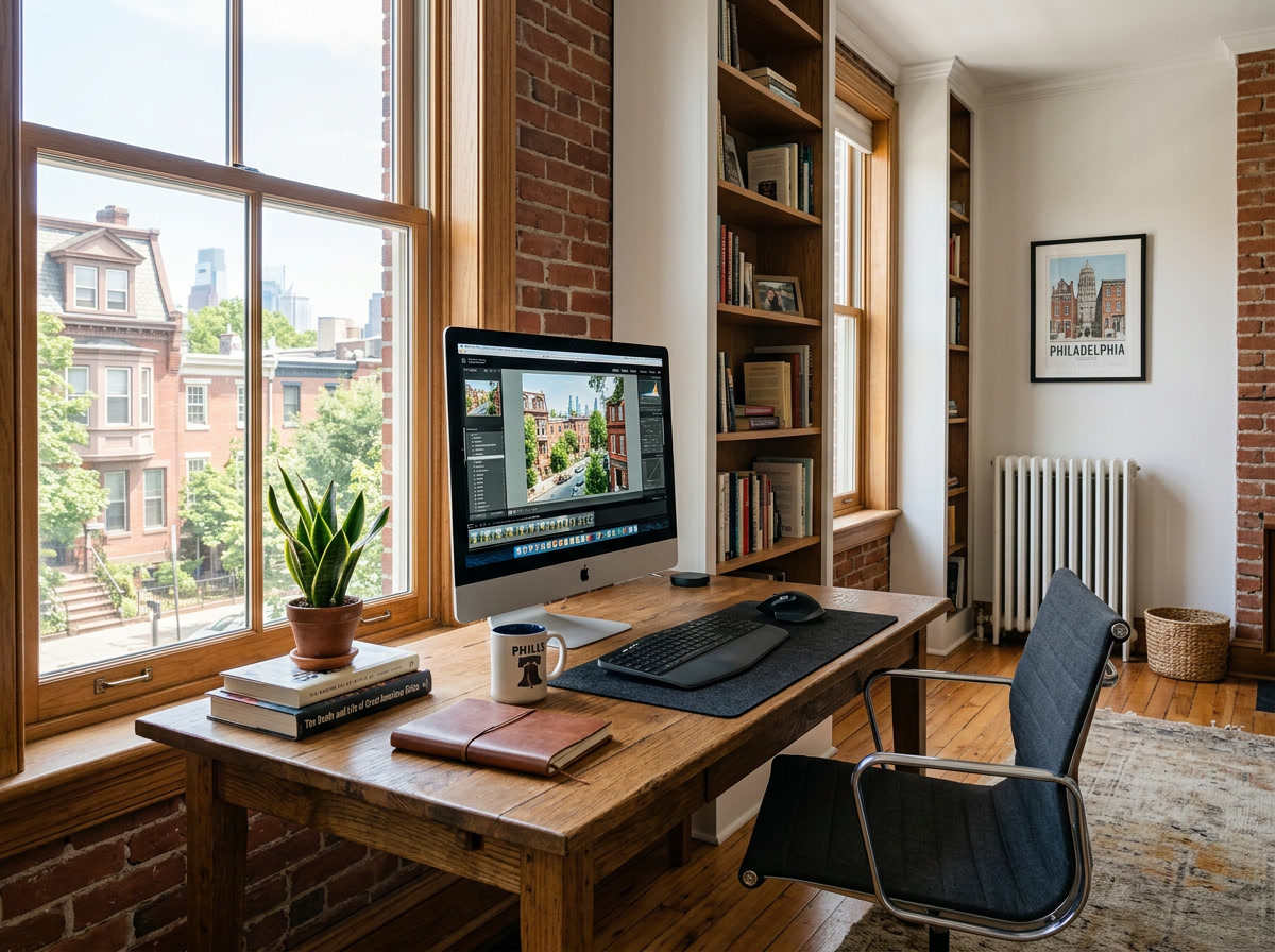 Glare reduction window film in a Philadelphia home office