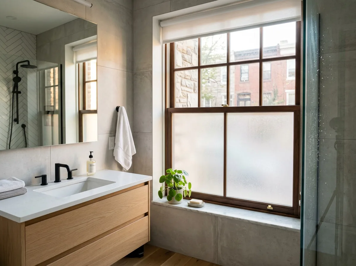 Privacy window film on a Philadelphia bathroom window