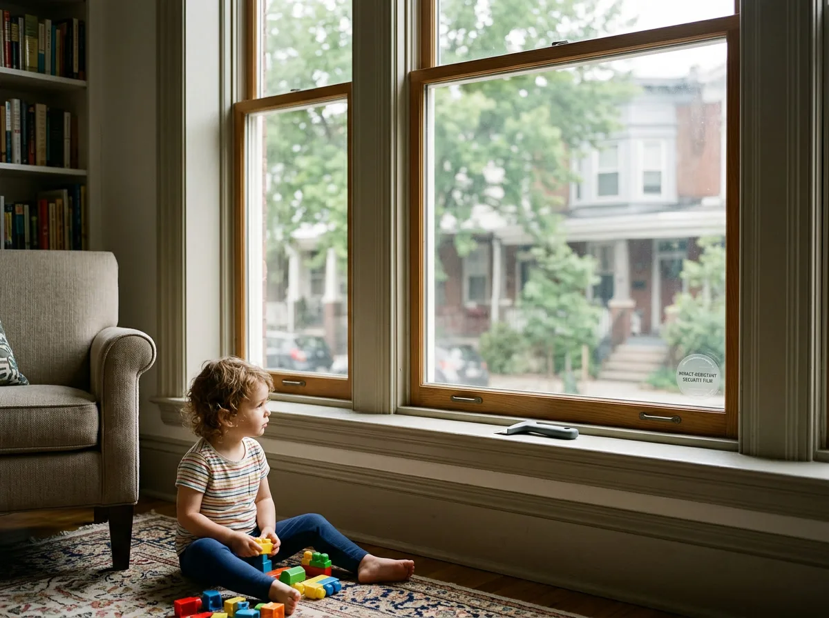 Safety and security window film on a Philadelphia home window