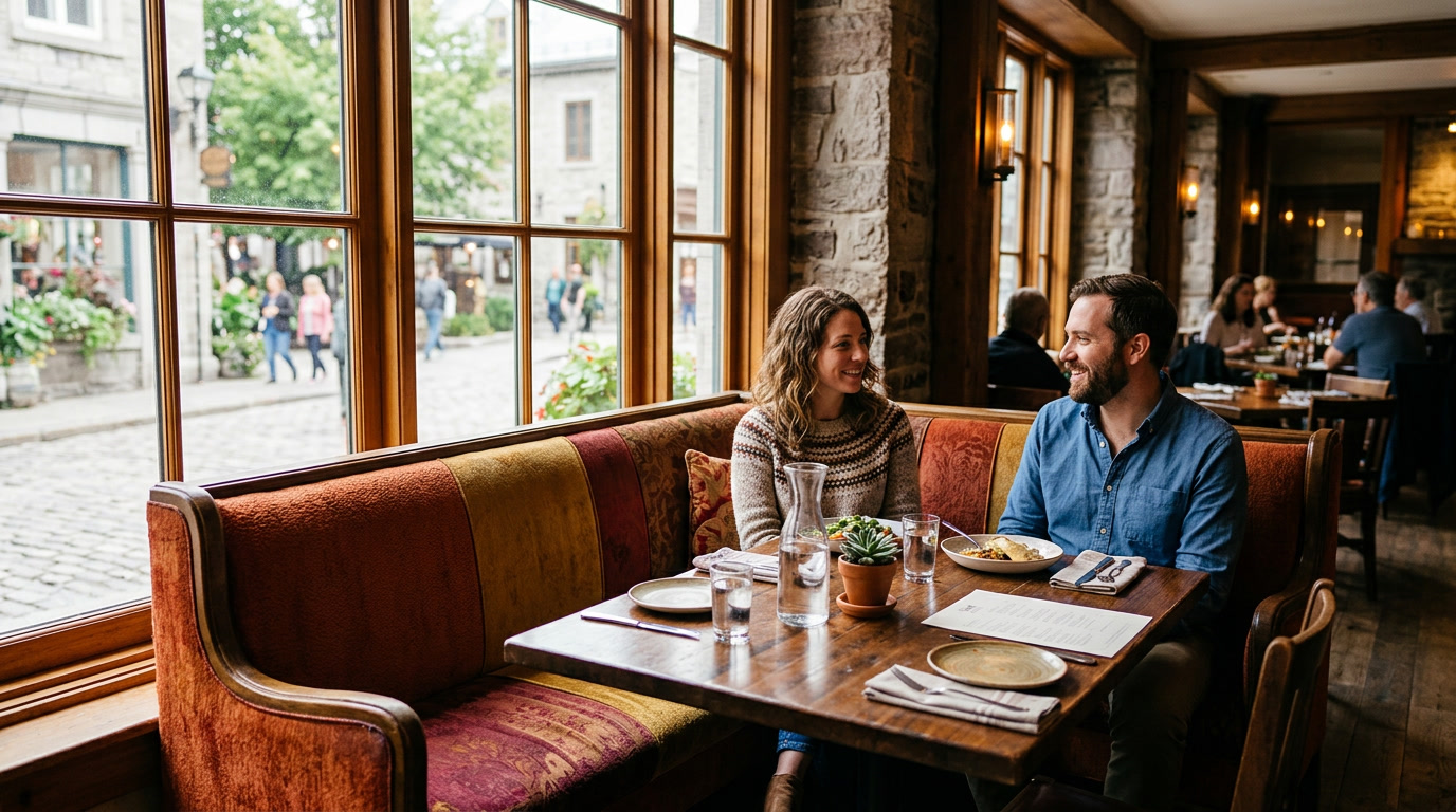 Restaurant booth near window, well-preserved upholstery in warm tones, no UV fading — Philadelphia window film UV protection