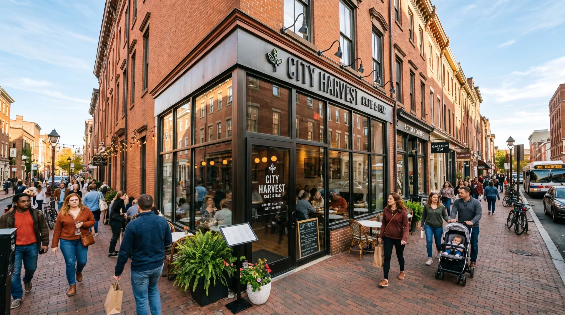 Philadelphia restaurant street-level facade with clean glass despite urban pedestrian corridor — anti-graffiti film