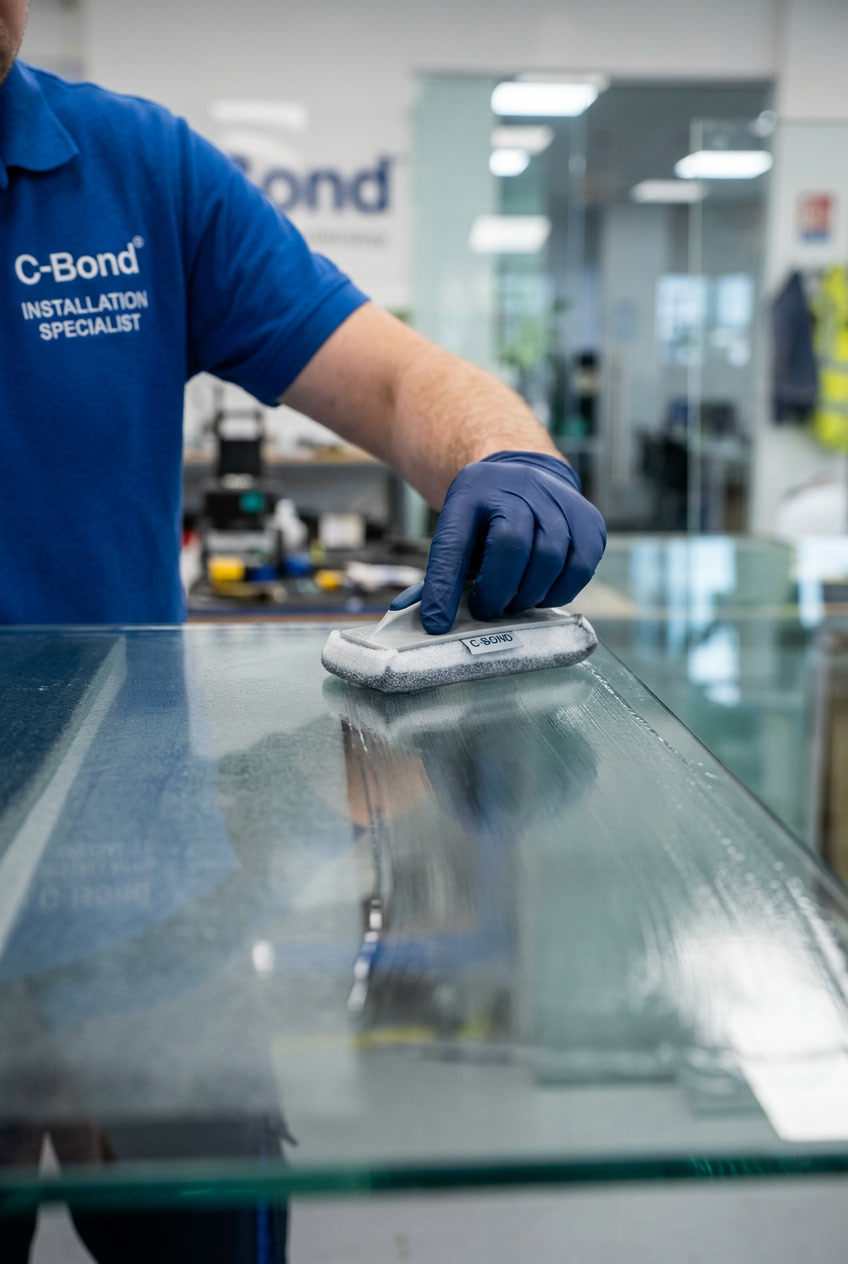 C-Bond nanotechnology primer application on glass surface for enhanced adhesion and security in Philadelphia